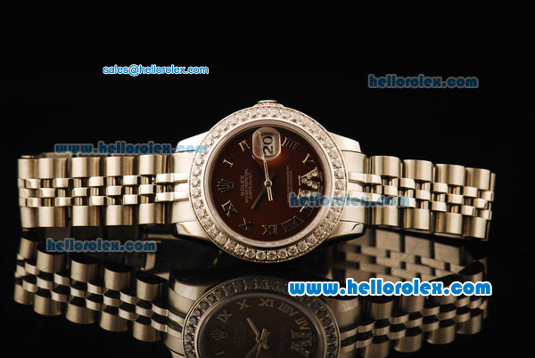 Rolex Datejust Automatic Movement ETA Coating Case with Brown Dial and Diamond Bezel-Steel Strap - Click Image to Close